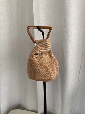 Cult Gaia Mini Astraea Raffia Tote Bag Purse with Wooden Handle
